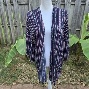 Medium Women Kimono Cardigan Ruffle Bell Sleeves Boho Sheer Aztec Tribal Print